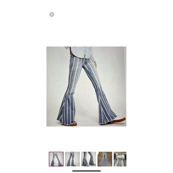 Free People Striped Bellbottom Flared Boho Hippie Retro Raw Hem Pants Size W26 - Picture 1 of 6